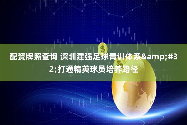 配资牌照查询 深圳建强足球青训体系&#32;打通精英球员培养路径